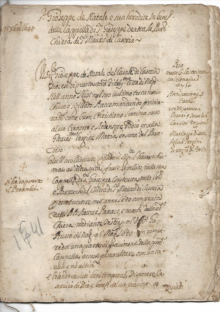 Testamento di Giuseppe di Natale 1644